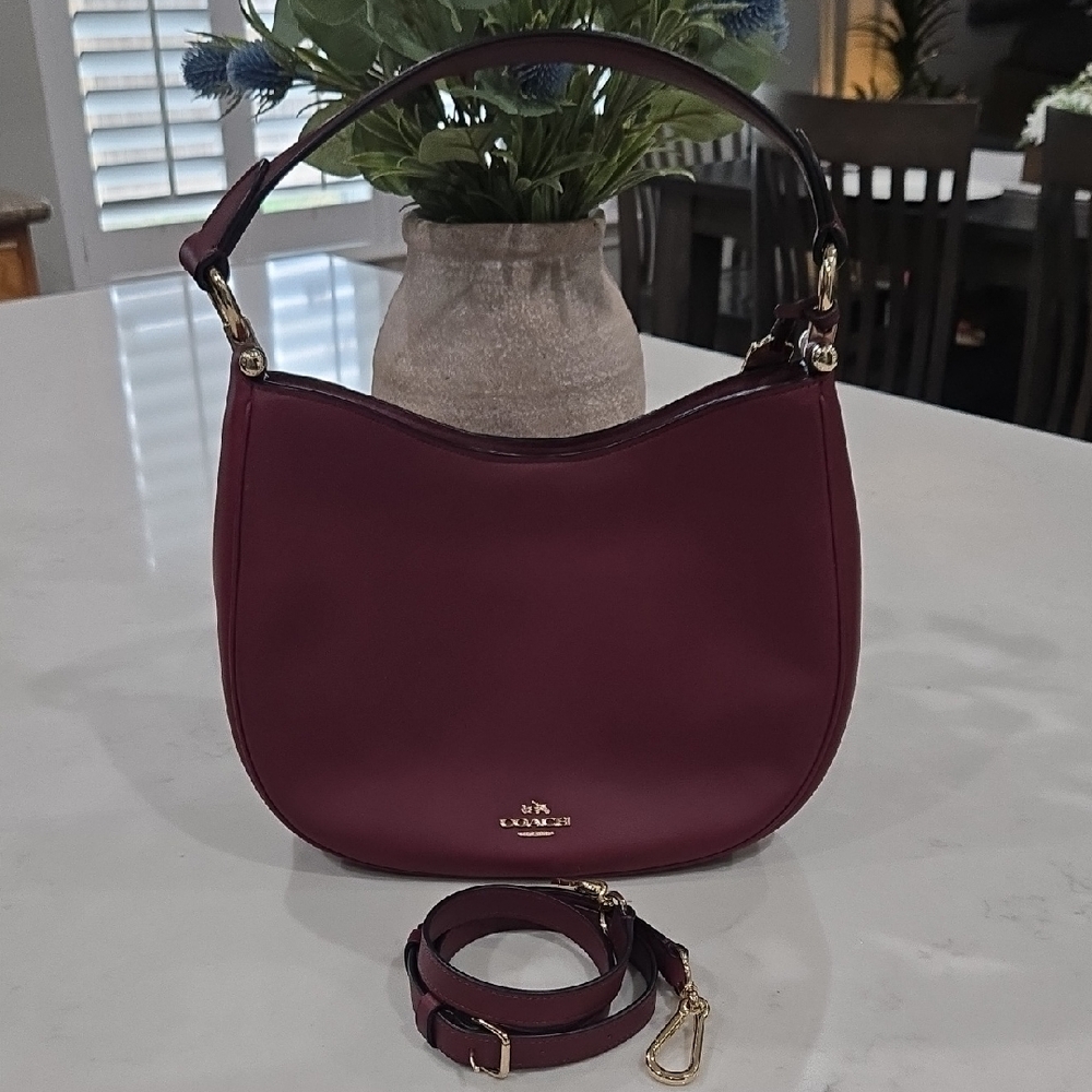Coach Plum Leather Shoulder With Crossbody Strap Bag